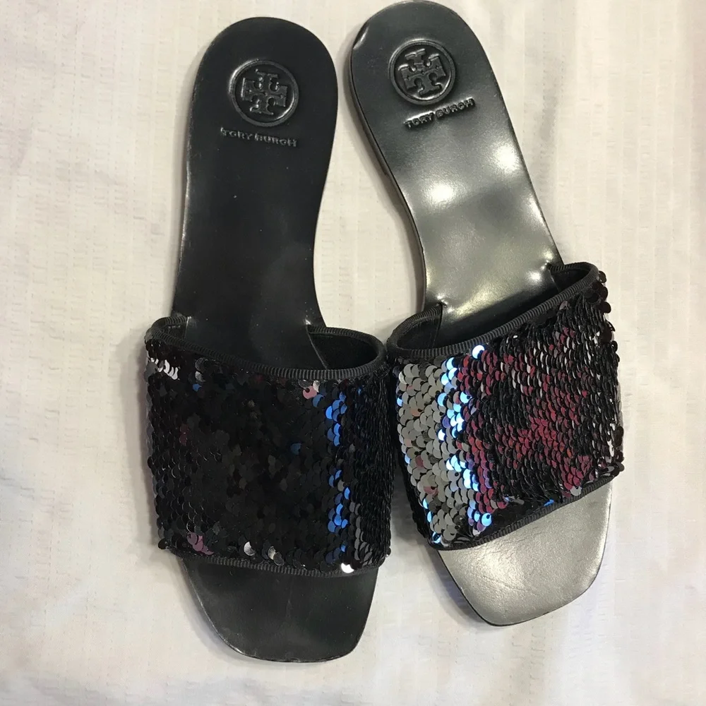 Tory Burch‎ carter sequin black and silver sandals